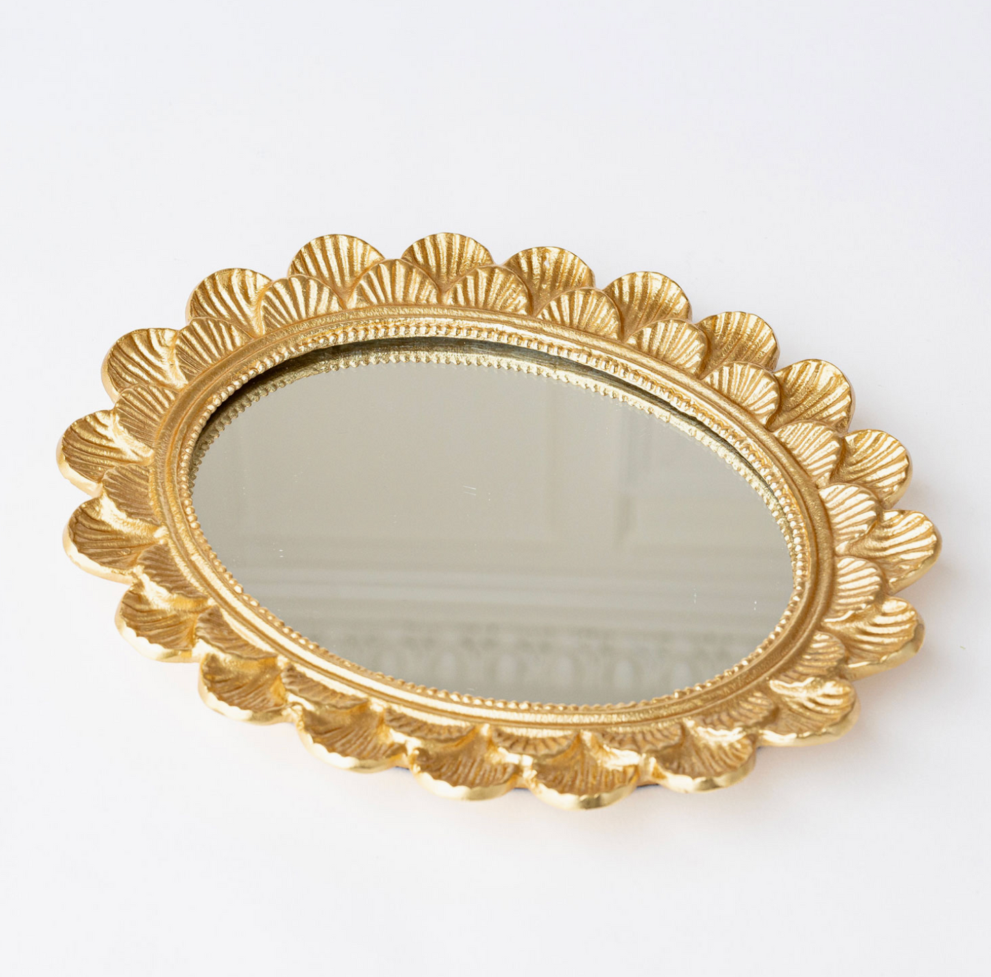 Gold Scalloped Oval Mirrored Tray