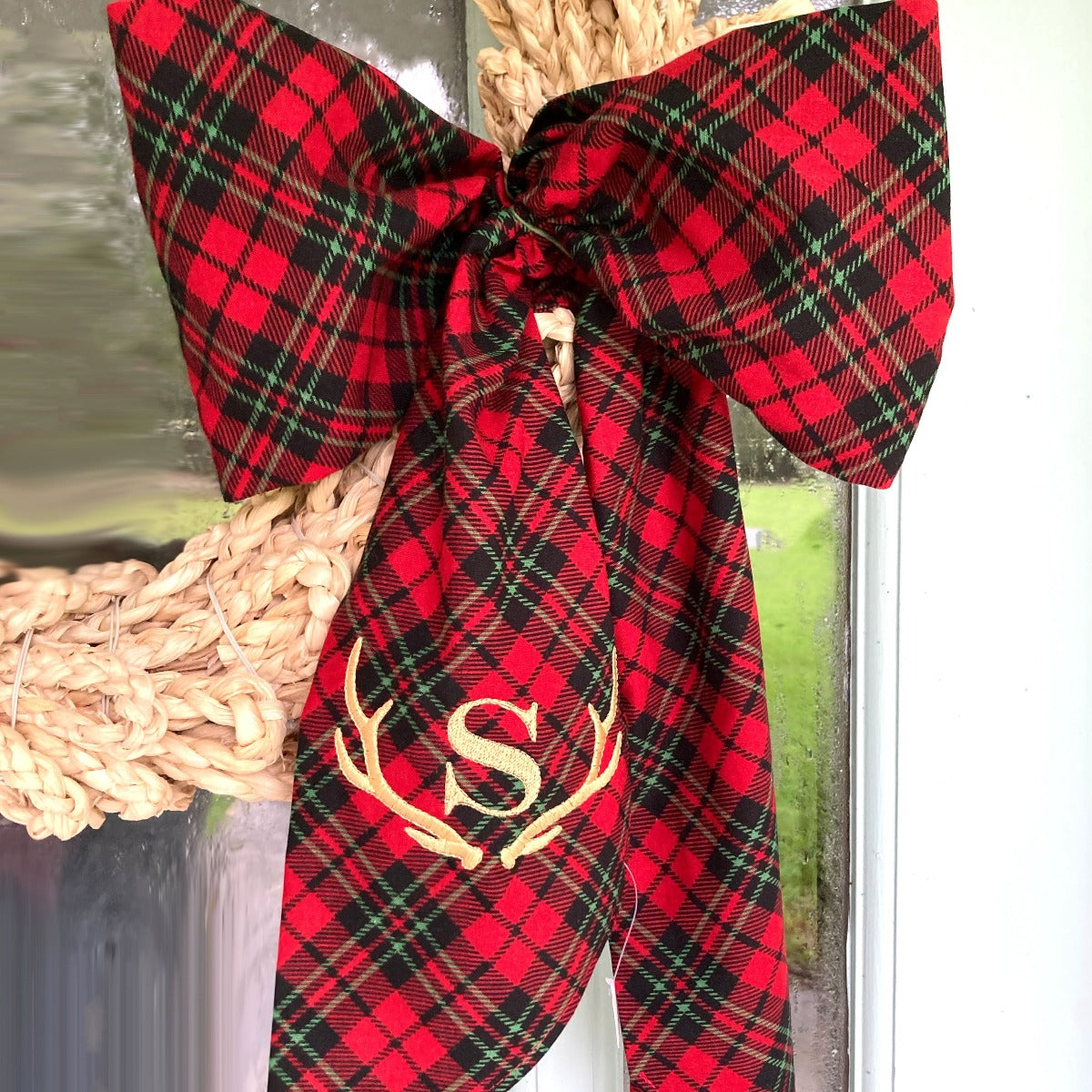 Red Plaid Antler Wreath Sash