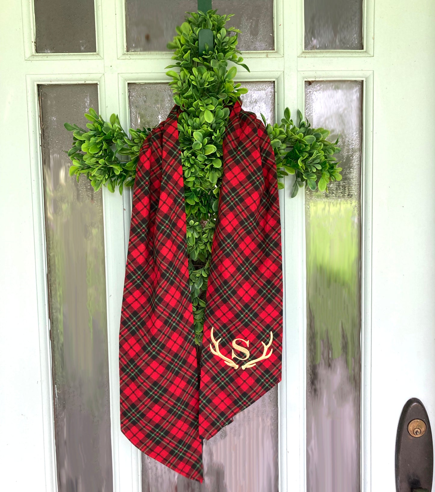 Red Plaid Antler Wreath Sash