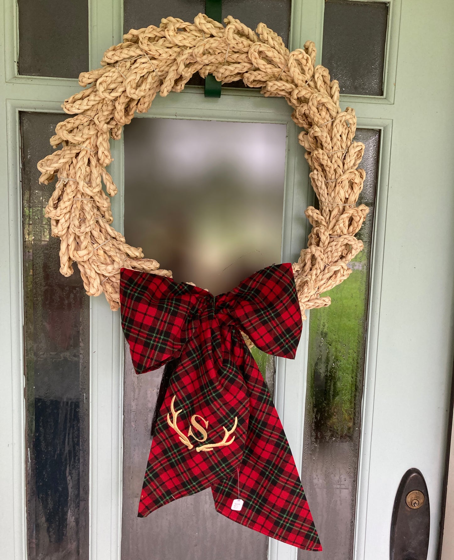 Red Plaid Antler Wreath Sash