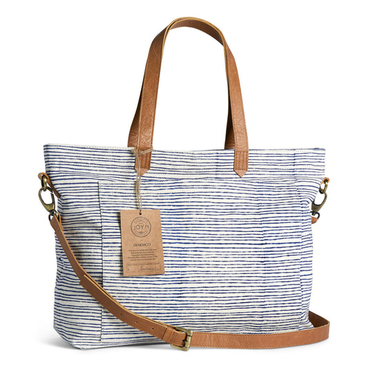 JOYN Tote Bag - Navy Pinstripes